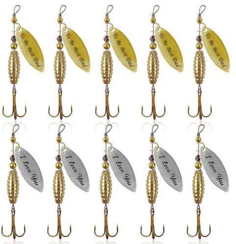 SANTUO 10pcs Fishing Lures Trout Spinners Kit with Hook Artificial Bait for Effective Trout And Bass Spinners Baits Tackle for Freshwater Saltwater Fishing Gold Tone 6# Hooks Gift for Father