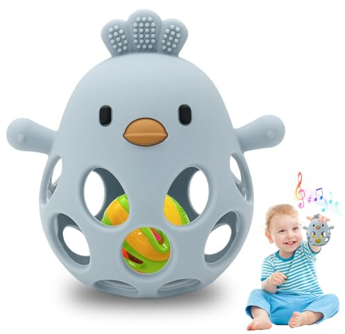 shallyong Juguete Mordedor Bebé, Pelotas Sensoriales Bebe Pelota de Agarre Juguete, Mordedor para Bebés 0 a 12 Meses Sin BPA, Juguete de Dentición y Agarre para Bebé (azul)