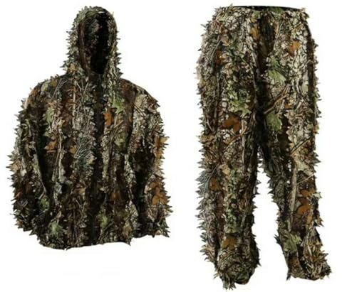 JuanNest Ghillie Costume De Camouflage D'extérieur,Costume De Camouflage Feuilles 3D, Léger Et Respirant,Tenue De Camouflage pour La Chasse, La Photographie De La Faune,Équipement De Tir M(160-180CM)