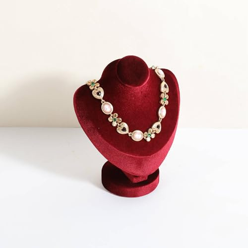 CHISTOR Velvet Necklace display stand for Selling, Jewelry Bust Mannequin for Show, Small Necklace Holder Stand【Red】
