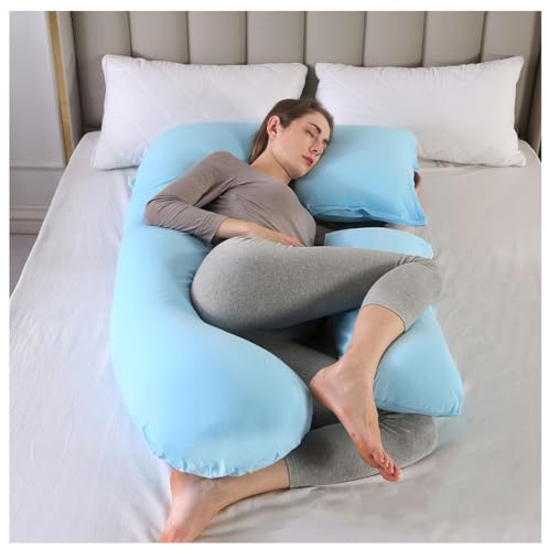 Lång U-formad helkroppsmysig Komfort Graviditetskudde Gravidkudde för Side Sleeper, Graviditetskudde med tvättbart överdrag 140 * 70CM,Blue,140 * 70