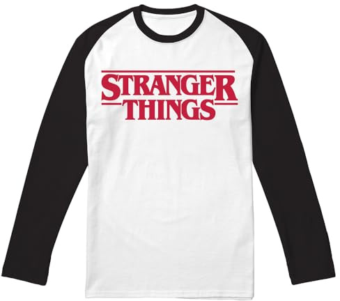 Stranger Things Hellfire Club Raglan LS T-Shirt Baseball per Adulti a Maniche Lunghe, Bianco Rosso, M