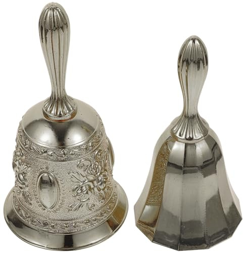PACKOVE Lot de 2 Cloches Rétro en Alliage Métallique Finition Bronze Lisse et Bronze Rosé, Son Clair, Cloches à Main Multifonctions pour Service Hôtelier, École, Mariage et Décoration