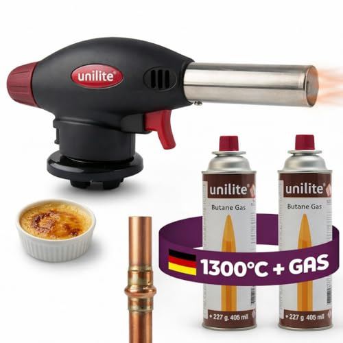 UNILITE Gasbrenner Set 1300°C 1300 W inkl. 2x Gaskartuschen