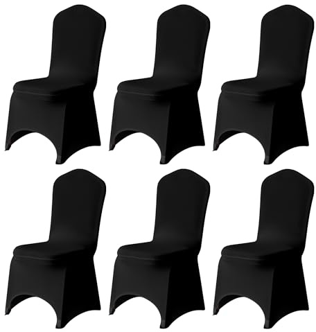 Trimming Shop 6pcs Black Wedding Chair Covers Stretch Slipcovers
