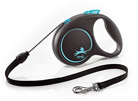 Flexi® Black Design M | Laisse rétractable à Cordon de 5 m pour Chiens jusqu'à 20 kg | Noir/Bleu | Laisse à Enrouleur pour Chien | Poids : 200 g | Dimensions : 10,6 x 15,1 cm