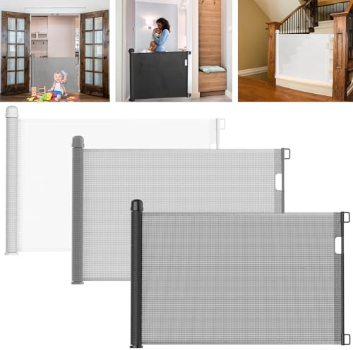 LARS360 Dörrskyddsgaller, rulla, trappskydd, utdragbart 0–150 cm, 87 cm hög, dörrgaller för spädbarn och husdjur, kan manövreras med en hand, säkerhetsavskiljare för trappor, dörrar inomhus, utomhus,