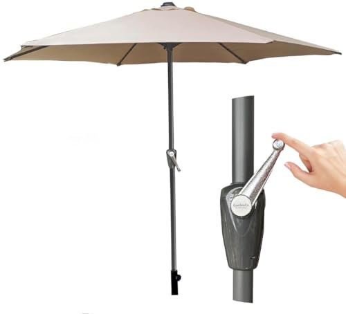 GardenCo 2m Outdoor Parasol - Garden Outdoor Crank Up Parasol Umbrella - UV Rated 50-38mm Pole (2m, Taupe)
