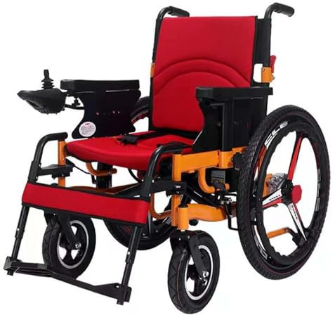 ZYXU Elektrischer Rollstuhl Faltbar, Elektrorollstuhl Faltbar Mit Li-Ion Battery 24V 20Ah, Sitzbreite 50 cm, Gewichtskapazität 120 Kg, Für Ältere Und Behinderte Menschen Leichter Elektrorollstuhl,Rot