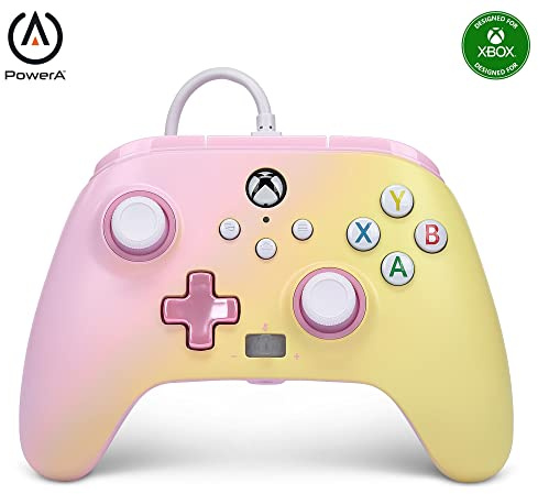 Verbesserter Kabelgebundener Controller von PowerA für Xbox Series X|S - Rosa Limonade, Gamepad, Kabelgebundener Videospiel-Controller, Gaming-Controller, Geeignet für Xbox One, Offiziell lizensiert