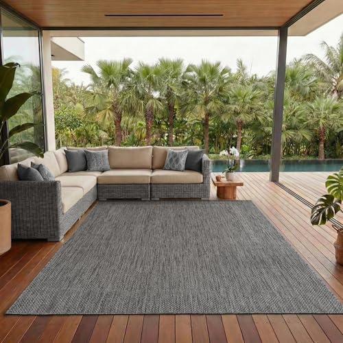 Outdoor Teppich Wetterfest Einfarbiges Design Terrasse Balkon Teppich Küche Garten Sisal-Look Küchenteppich Läufer Flur, Größe: 240 x 340 cm, Farbe: Grau