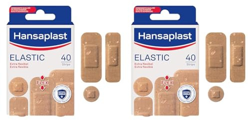 Hansaplast 40 Pansements Elastic, pansements prédécoupés, respirants et ultra flexibles, pansements stériles de différentes tailles pour toutes les blessures (Lot de 2)