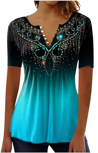 Yoloke Lightning Deals of Today 2023 Womens Tops Dressy UK Casual Short Sleeve Hide Belly Shirts Summer Pleated Button V Neck T-Shirt Sale Clearance Ladies Floral Tunic Tops