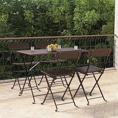TEKEET Furniture Home Tools Bistro-Stühle, zusammenklappbar, Polyrattan und Stahl, Braun, 4 Stück