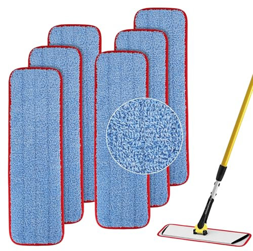 Rubbermaid Commercial Lot de 6 serpillères de rechange en microfibre pour balai à franges humides et sèches de 47 cm – Recharges réutilisables pour tout système de balai plat en microfibre de 47 cm