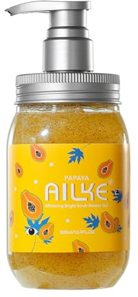 AILKE Papaya Whitening Bright Scrub Shower Gel, Moisturizing, Deep Cleaning, With Vitamin E, Honey, Natural Fragrance, Nourish, Exfoliation Body Wash, 500 ml