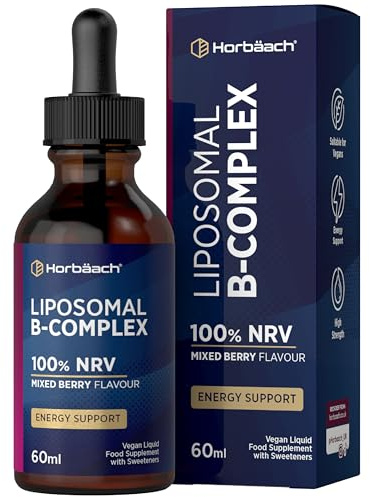 Liposomal Vitamin B Complex Liquid Drops | 60 mL | Fast Absorption | with All 8 B Vitamins (B1, B2, Niacin, Pantothenic Acid, B6, Folic Acid, B12 Methylcobalamin & Biotin) | Vegan | by Horbaach