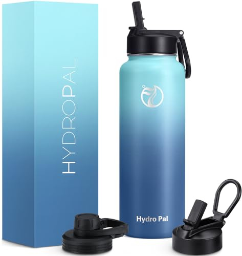 HydroPal Vacuum Insulated Water Bottle 1200ml/1000ml/750ml/500ml, 2 Lids (Straw & Spout), 12H Hot 24H Cold, BPA Free Stainless Steel Bottle, Leakproof Sports Water Bottle for Gym, Travel, Work