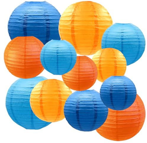 12pcs Orange and Blue Paper Lanterns,Hanging Paper Lanterns for Bridal Shower Rustic Boho Birthday Wedding Home Decor Party Decoration