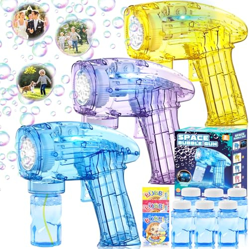 CIANBIFN Pistola Bolle di Sapone 3pcs, Sparabolle di Sapone Pistola per Bambini con 6 Bolle di Sapone Liquido per Estate, Attività All'Aperto, Compleanno, Festa