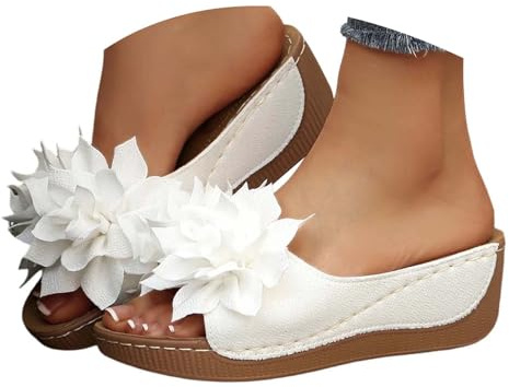 Sandales d'été à plateforme pour femme, avec talon orné de fleurs, bout ouvert et design enfiler, respirantes et légères, idéales pour la plage et les sorties décontractées, semelle antidérapante