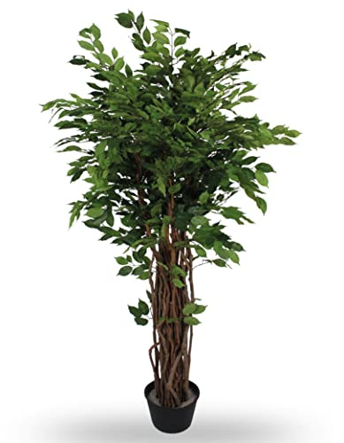 Blooming Artificial Plants Indoors in Pots, Faux Decorative Foliage, No Hassle, Easy Care, Perfect for Bringing Life to Indoor Spaces (Ficus Benjamina Liana) (Green) (210cm)