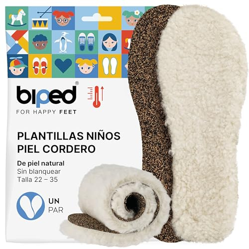 biped solette in pelle d'agnello premium per bambini - Non colorate, con sughero e gomma riciclata nella parte inferiore - Solette riscaldanti in pelle d'agnello z1024(34-35)