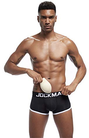 JOCKMAIL Ropa Interior para Hombre Sexy Boxeador con Almohadilla extraíble Ropa Interior de algodón para Hombre con Almohadilla Nalgas (L, Negro)