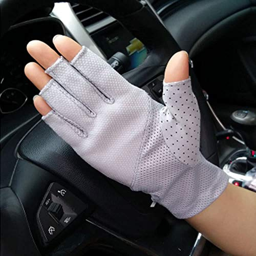 Femmes Dames Gants de Conduite Cyclisme Demi-doigts Maille Mitaines Coton Eté GYM Fitness Entraînement Moufles Silicone Respirant Court Protection Solaire Golves Sport pour Vélo Moto Équitation Voyage