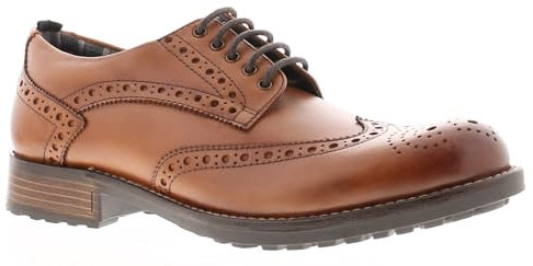 Mens Lace-Ups Premium Leather Formal Shoes for Men with Brogue Detailing. Wing Tip Toe Mens Brown Shoes with TPR Outsole. Office Party Wedding Occasion Footwear Tan 8 UK