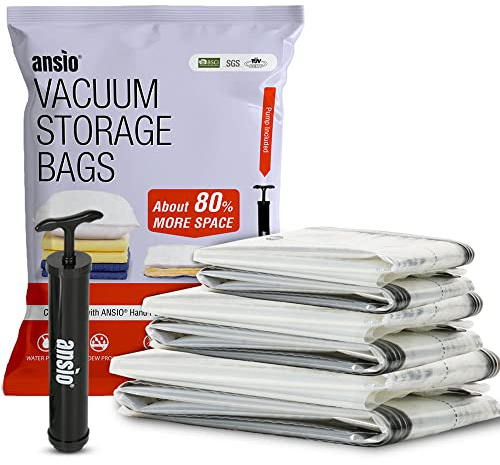 ANSIO® Vacuum Storage Bags for Clothes Combo Pack of 6 Double-Zip Seal & Triple Seal Vacuum Bags for Duvets, Bedding Sets etc, 80% More Storage Travel Pump (2 x 100*70cm, 2 x 80*60cm, 2 x 70*50cm)