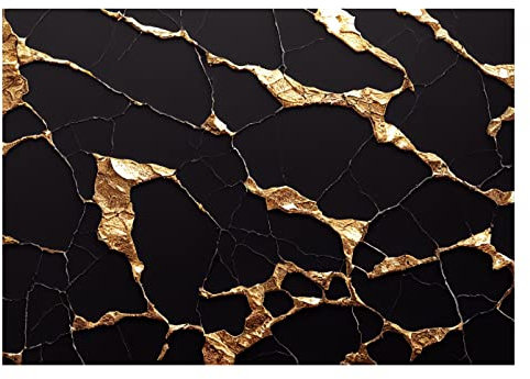 WallArena - Vlies Fototapete Marmor Gold Schwarz Abstrakt Steinoptik Mauer 416x254 cm - Fototapeten - Tapeten - für Wohnzimmer Schlafzimmer - Vliestapete Wandtapete Tapete 3D Effekt- inkl. Kleister