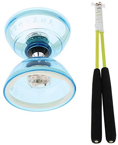 Jonglierspielzeug Diabolo mit 3 Kugellagern, mit Handstäben und Schnur, Blau