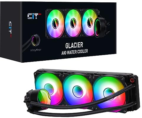 CiT Pro Glacier 360mm Black ARGB CPU Liquid Cooler, AIO Cooler 360mm CPU Water Cooler For Intel & AMD, Three CiT Pro YH120 Infinity PWM Fans, 800 to 1800RPM & Infinity Mirror Cap Design | Black