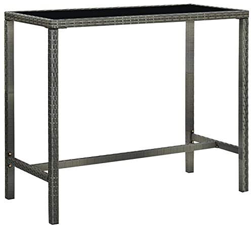 ARKEM Tavolo da Bar per Esterni Grigio 130x60x110cm Polyrattan Vetro,Tavolo Pieghevole Rettangolare Multifunzione Con Piano E Struttura Richiudibile Salvaspazio, Per Arredo Esterno, Interno, Giardino,