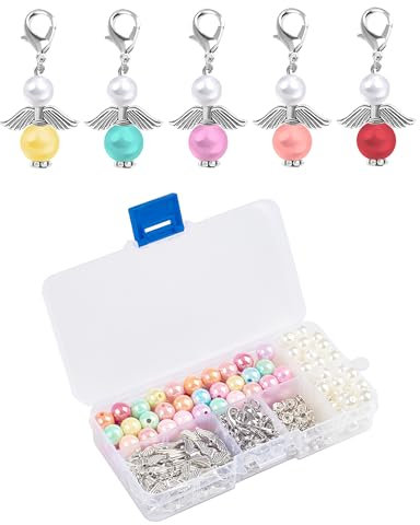 LUNEKUCK 60 Sets Schutzengel Basteln Engel Schlüsselanhänger DIY Schutzengel Selber machen Set Engel Anhänger Engel Basteln Perlen für DIY Hochzeit Taufe Weihnachten Geschenk Anhänger Basteln