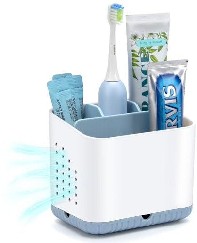 toprance Multifunctional Toothbrush Holder White Anti-slip Toothbrush Holder Caddy Small Bathroom Countertop Organizer And Storage Stand For Electric Tooth Brush, Toothpaste, Floss, Razor