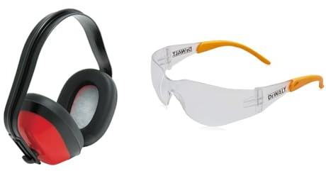 Blackrock Ear Defenders Adults Kids, Ear Protectors, SNR 27db, Noise Cancelling & DEWALT DPG54-1D PROTECTOR Clear High Performance Lightweight Protective Safety Glasses With Wraparound Frame -Yellow