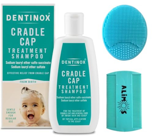Alimos Baby Bath Silicone Brush & Fine Tooth Comb With Cradle Cap Treatment Shampoo for Babies, 125 milliliters