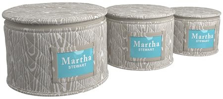 Martha Stewart Dinnerware Stemware Glassware Organizer Home Storage Container Case, 3 Piece Dinnerware Set Organizer For Dessert, Salad and Dinner Plates With Felt Dividers, Skyland Faux Bois