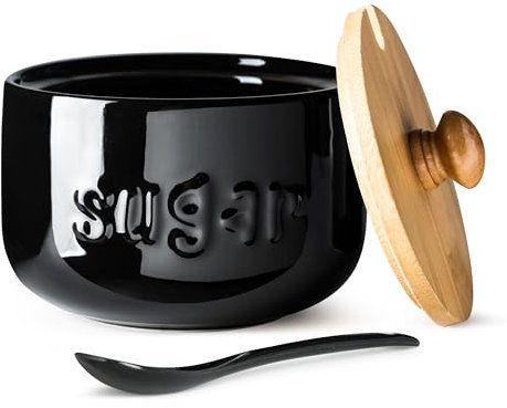 LYEOBOH Sugar Bowl with Lid and Spoon, Ceramic Sugar Holder for Coffee Bar