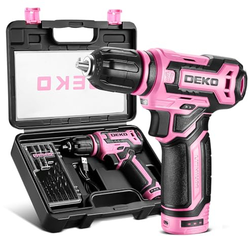 Cordless Drill：DEKOPRO 12V Power Drill Set with Pink 800RPM Electric Drills with Tool Set Gift Box, Pink Drill Set for Women