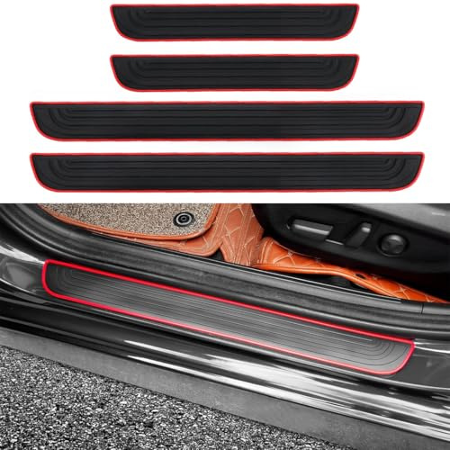 4 Piezas Protectores Umbral Puerta Coche,Protector de Alféizar de Puerta Coche,AntiarañAzos Puerta Estribos Coche,Protección Universal para el umbral de la Puerta del Coche (Negro Rojo)
