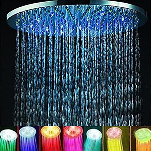 Shower Head Cabezal de Ducha con luz LED de 8 Pulgadas, Redondo, Cambio automático, Ahorro de Agua, Lluvia, Ducha de Lluvia de Alta presión para baño (D 1PS) Shower