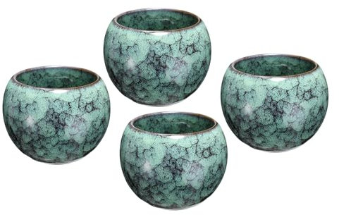 QUARKZMAN 4 Tazas de Té Chinas Japonesas de Cerámica 5.07 Oz Juego de Té Gong Fu Hecho A Mano de Cerámica con Esmalte Cambiante sin Asa para Té Mate Café Vino Bebida y Regalos, Verde