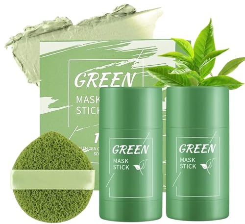 2pcs Green Tea Mask Stick - Green Tea Deep Cleanse Mask - Blackhead Remover with Green Tea Extract -Face Moisturizing & Oil Control - & Deep Cleansing - Purifying Clay Mask Stick Set