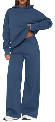 PRETTYGARDEN Womens Sweatsuits 2 Piece Set 2026 Casual Winter Long Sleeve Hoodie Loose Wide Leg Sweatpants Fall Tracksuit (Grey Blue,Medium)