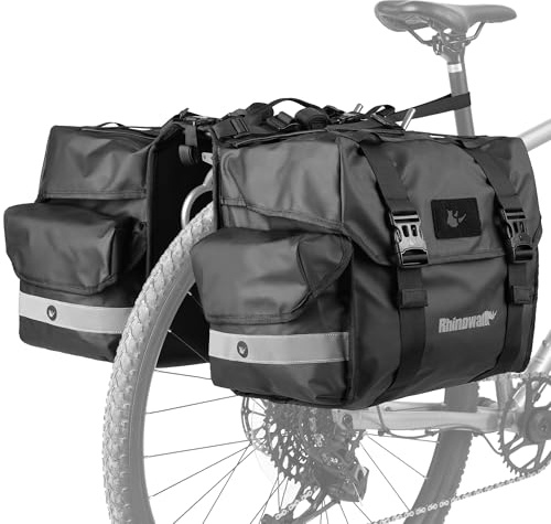 ENJOHOS Alforjas Bicicleta Impermeable 40/50L Bolsas Doble para Portaequipajes Bicicletas Maleta Bolsa Bicicleta Trasera Lateral de Viaje Double con Cubierta de Lluvia, Negro-XL
