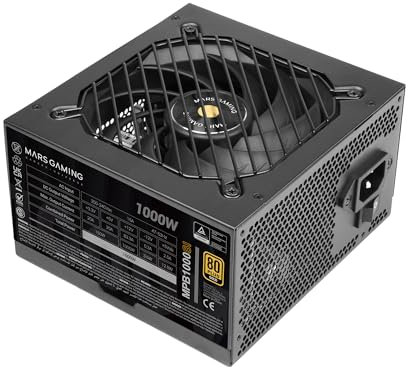 Mars Gaming MPB1000SI, Fuente Alimentación PC ATX 1000W, 7 Años de Garantía, 80Plus Gold 90%, Ventilador SI Extreme Silence con Núcleo de Cobre y Aluminio, Tecnologías AI2-RPM, DC-DC y SMD, Negro