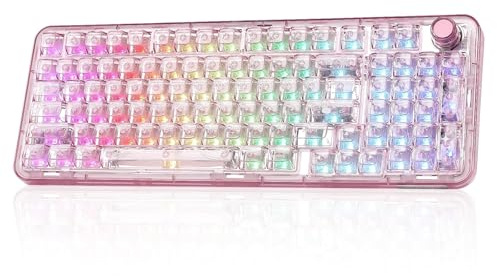 YUNZII X98 QMK/VIA Wireless Mechanical Gaming Keyboard with Knob,Tri-Mode BT5.0/USB-C/2.4GHz Hot Swappable Keyboard,Pre-lubed Switches Gasket Mount RGB Backlit for Wins/Mac (Pink, Snow Switch)